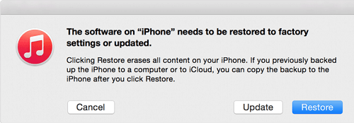 iTunes Recovery Mode Update and Restore Options