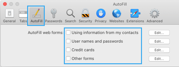 Disable AutoFill in Safari Browser