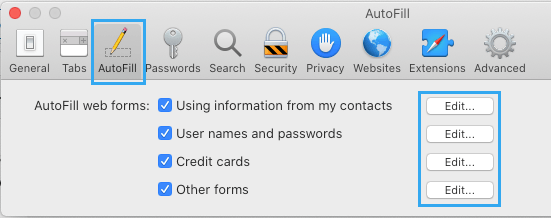 Edit AutoFill Info in Safari Browser