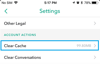 Clear Cache Option in Snapchat