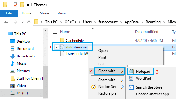 Open Slideshow.ini Folder with Notepad in Windows 10