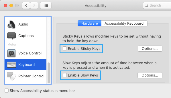 Disable Sticky And Slow Keys to Fix Laggy Keyboard on Mac