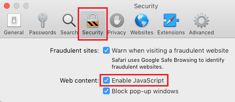 Activar Javascript en el navegador Safari