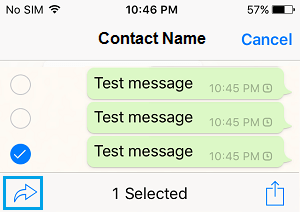 Icono de reenvío de mensajes de WhatsApp en el iPhone