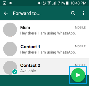 Reenviar un mensaje de WhatsApp a varios contactos en un teléfono Android