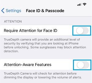 Desactivar las funciones de detección de atención en el iPhone