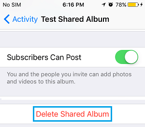 Delete Shared iCloud Album from iPhone