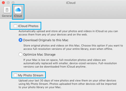Disable iCloud Photos and My Photo Stream on Mac