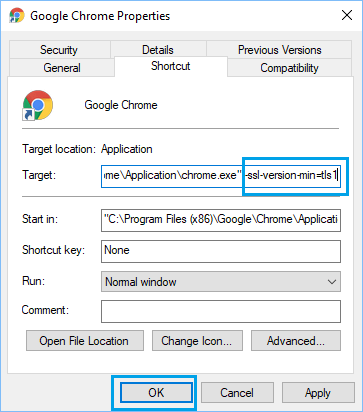 Enable TLS1 Minimum in Chrome Browoser