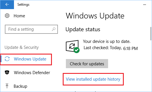 View Installed Update History Option in Windows