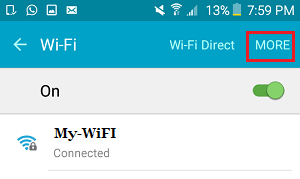 More Option in WiFi Screen On Android Phone