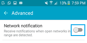 Desactivar la opción de notificación de red WiFi en un teléfono Android