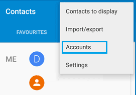 Opción de aplicación de cuentas de contactos en Android