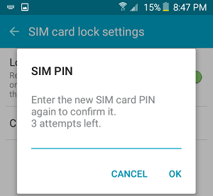 Confirm New SIM PIN Popup On Android Phone