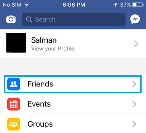 Facebook Friends Option on iPhone
