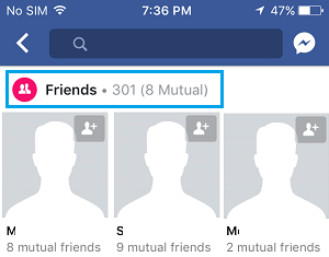 Friends Option in Facebook on iPhone