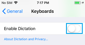 Desactivar la opción de dictado en el teclado del iPhone