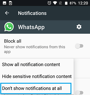 No mostrar las notificaciones de WhatsApp en los teléfonos Android