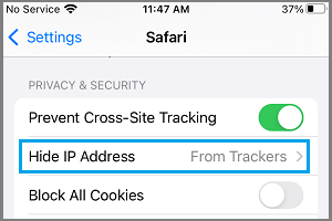 Opción de ocultar la máscara de la dirección IP en el Safari del iPhone