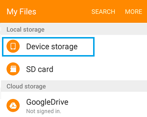 Device Storage Settings Option on Android Phone