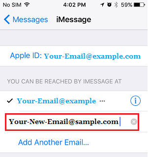 Nueva dirección de correo electrónico para iMessage en el iPhone 