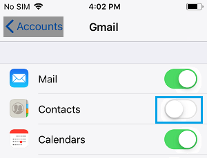 Disable Contacts Sync to iPhone