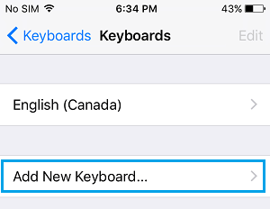 Add New Keyboard Option on iPhone