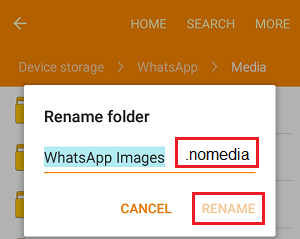 Cambiar el nombre de la carpeta de imágenes de WhatsApp a Nomedia en el teléfono Android