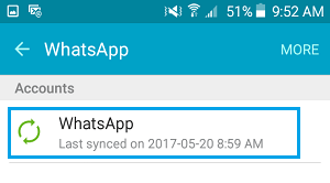 WhatsApp Accounts Screen on Android Phone