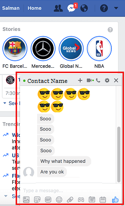 Facebook Desktop Site Message Pop-up Window