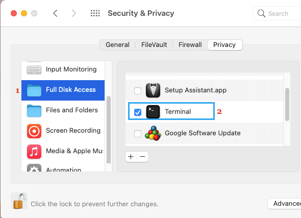 Provide Full Disk Access to Terminal on Mac