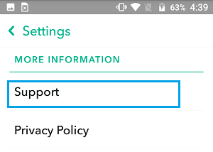 Opción de apoyo en Snapchat