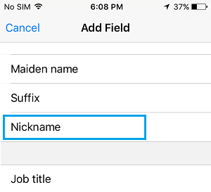 Add Nickname Field to Contact on iPhone