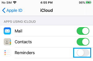 Disable iCloud Access For Reminders