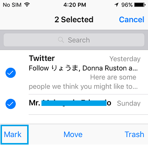 Select and Mark Email Messages On iPhone