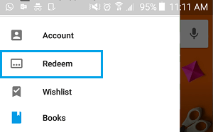 Redeem Tab in Google Play