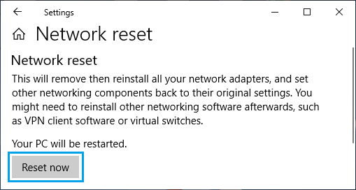 Reset Network Settings on Windows PC