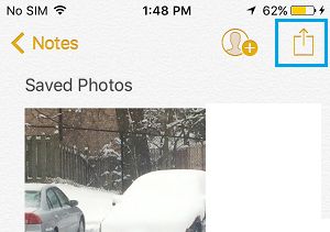 Share Option in Notes App on iPhone