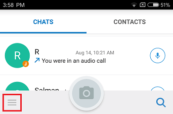 3-Line Menu Icon in imo on Android Phone