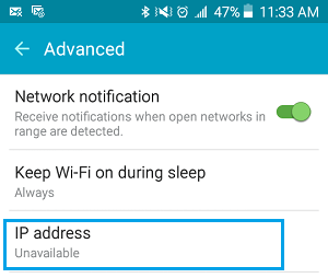 IP Address Unavailable on Android Phone