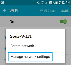 Manage Network Settings Screen Option on Android Phone