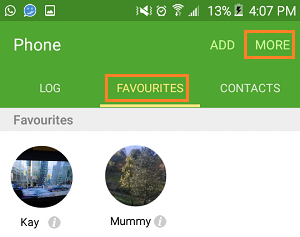 Favourites Tab and More Option Android Phone