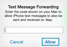 Enter Verification Code to Enable Text Message Forwarding From iPhone