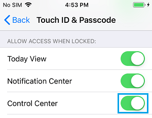 Enable Control Center on iPhone