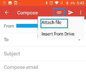 Attach File Option in Gmail on Android Phone