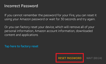 Reset Password Option on Kindle Fire