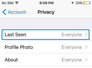 Last Seen Tab on WhatsApp Privacy Settings Screen