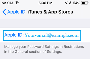 Apple ID Tab on iTunes & App Store Settings Screen