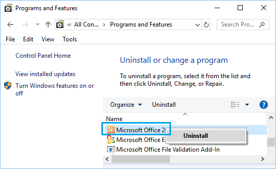Uninstall Microsoft Office 