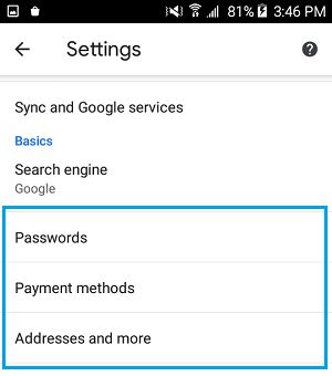 Password and Payment Methods